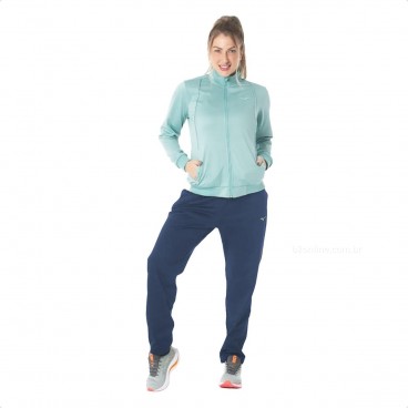 Conjunto Agasalho Mizuno Basic Feminino Verde água / Marinho