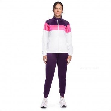 Conjunto Agasalho Mizuno Root C III Feminino Branco / Roxo