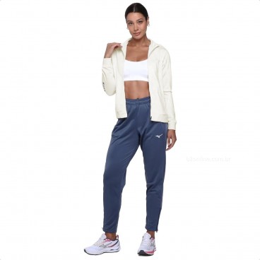 Conjunto Agasalho Mizuno Root III Feminino Off White / Marinho