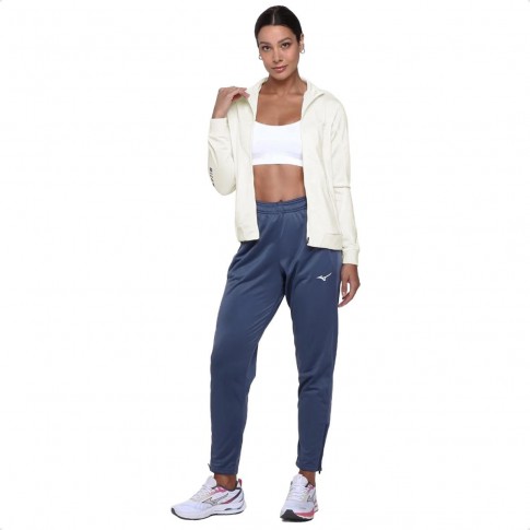 Conjunto Agasalho Mizuno Root III Feminino Off White / Marinho