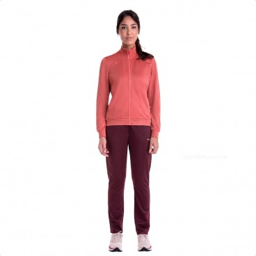 Conjunto Agasalho Mizuno Basic II Feminino Rosa / Bordô