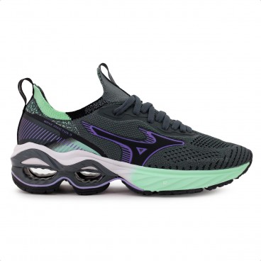 Tênis Mizuno Wave Invictus 3 Feminino Chumbo / Verde Claro