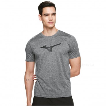 Camiseta Mizuno Treino Run Spark Mescla Masculina Cinza / Preto