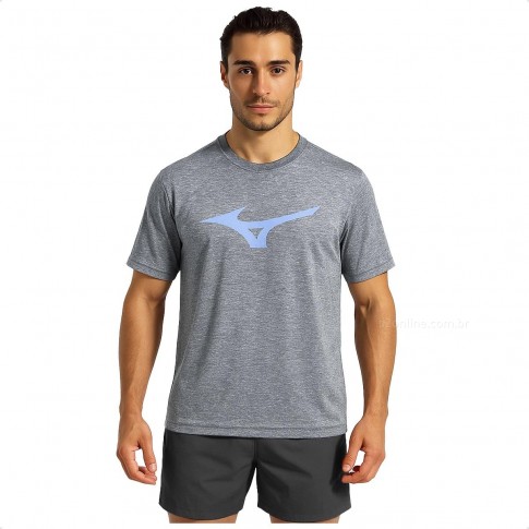 Camiseta Mizuno Treino Run Spark Mescla Masculina Grafite / Azul