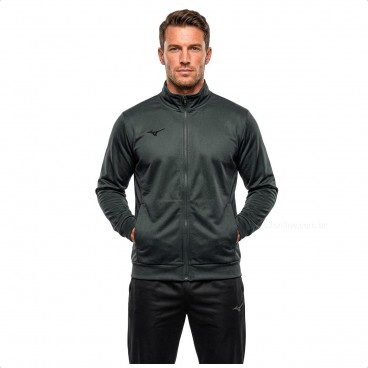 Conjunto Agasalho Mizuno II Training Masculino Cinza / Preto