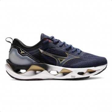 Tênis Mizuno Wave Stratos 3 Masculino Marinho / Dourado