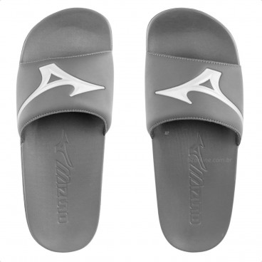 Chinelo Mizuno Slide Basic Unissex Chumbo / Branco