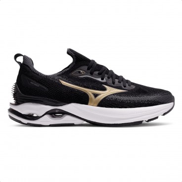 Tênis Mizuno Wave Mirai 8 Unissex Preto / Dourado