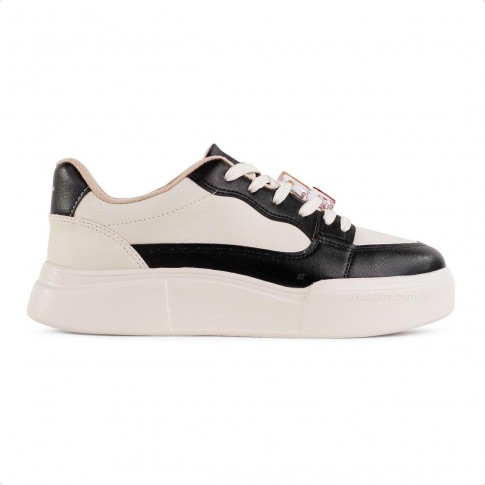 Tênis Moleca Casual Cadarço Feminino Off white / Preto