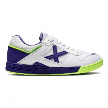 Chuteira Futsal Munich Continental V2 Masculina Branco / Roxo