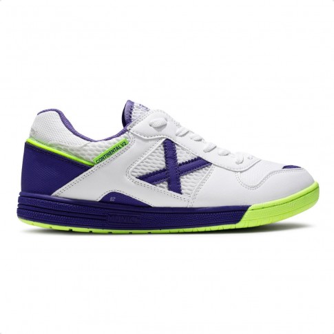 Chuteira Futsal Munich Continental V2 Masculina Branco / Roxo