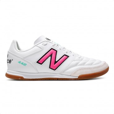 Chuteira Futsal New Balance 442 V2 Team IN Masculina Branco / Rosa