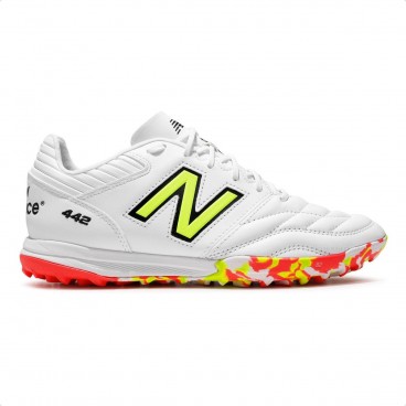 Chuteira Society New Balance 442 Pro Tf V2 Masculina Branco / Coral