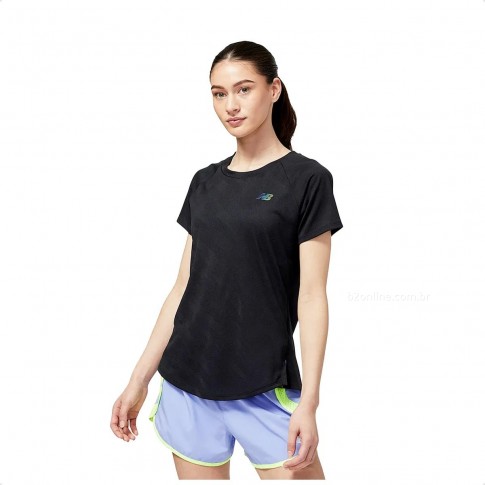 Camiseta New Balance Q Speed Jacquard Feminina Preto / Preto