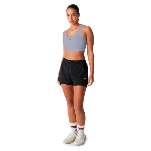 Top New Balance Tech Training Graphic Bra Feminino Cinza Claro