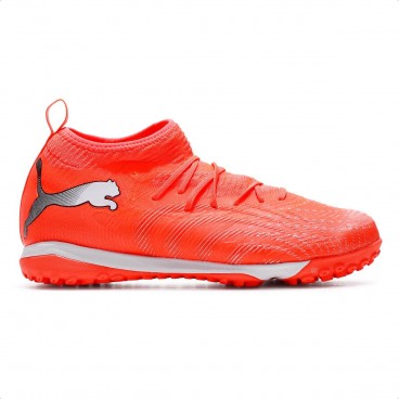 Chuteira Society Puma Future 9 Match TT Jr Coral / Prata