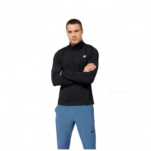 Blusa New Balance Accelerate 1/2 Zíper Masculina Preto / Preto