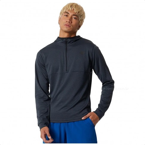 Blusa New Balance Capuz Tenacity 1/2 Zíper Masculino Preto / Preto