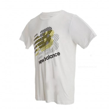 Camiseta New Balance Heathertech Manga Curta Branco / Amarelo
