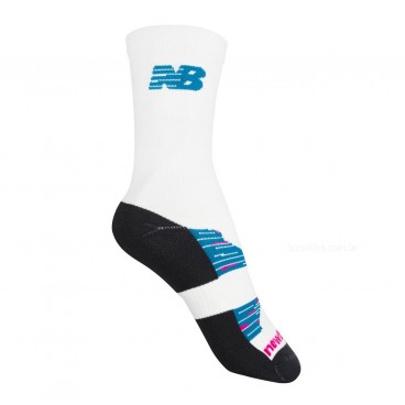 Meias New Balance Performance Run Cano Longo Branco / Azul