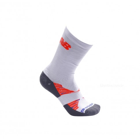 Meias New Balance Performance Run Cano Longo Branco / Laranja