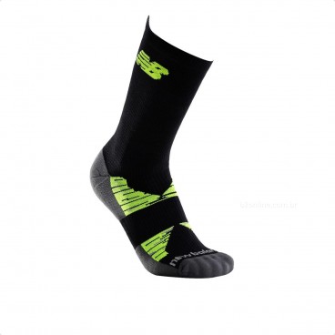 Meias New Balance Performance Run Cano Longo Masculina Preto / Verde