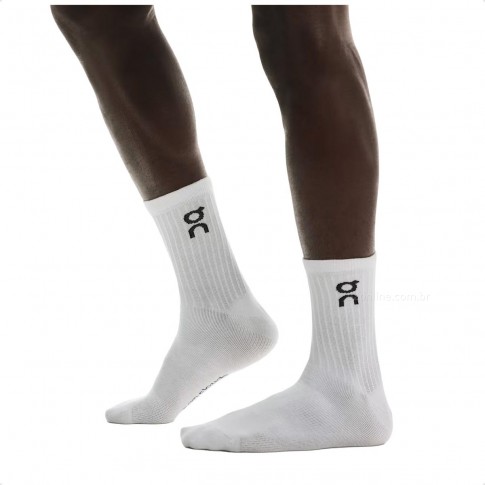 Kit 3 pares de Meias On Running Logo High Branco / Branco
