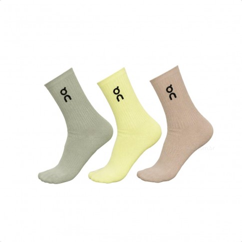 Kit 3 pares de Meias On Running Logo High Verde / Verde
