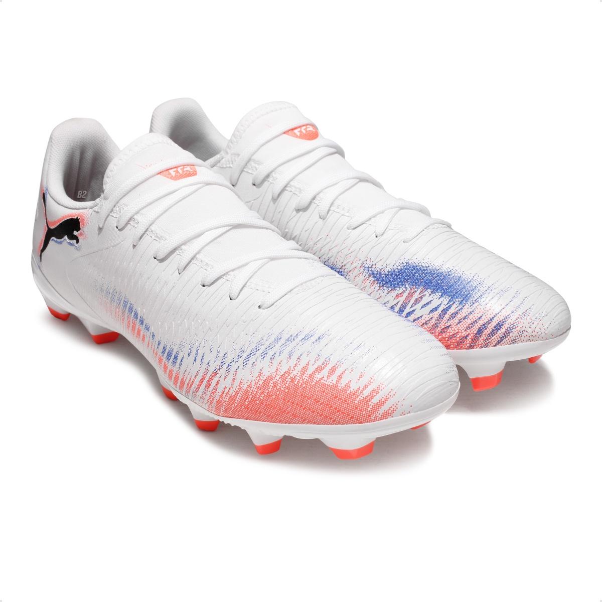 Chuteira Campo Puma Future 8 Play FG/AG Unissex Branco / Coral