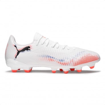 Chuteira Campo Puma Future 8 Play FG/AG Unissex Branco / Coral