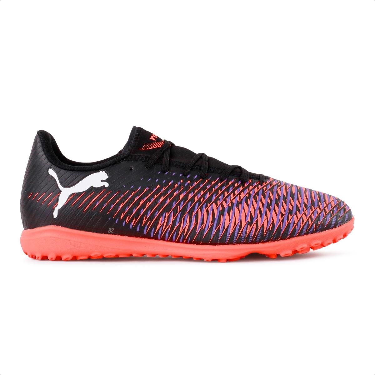 Chuteira Society Puma Future Play TT Masculina Preto Coral