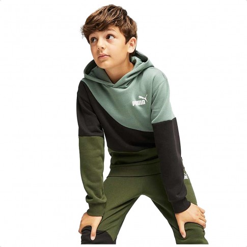 Blusa Moletom Puma Power Cat Hoodie Fl B Infantil Verde / Preto