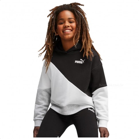 Blusa Moletom Puma Power Cat Hoodie Tr G Infantil Preto / Branco