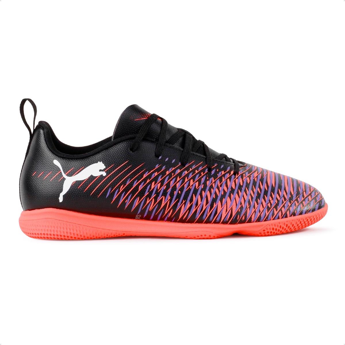 Chuteira Futsal Puma Future 8 Play IT Jr Preto / Coral