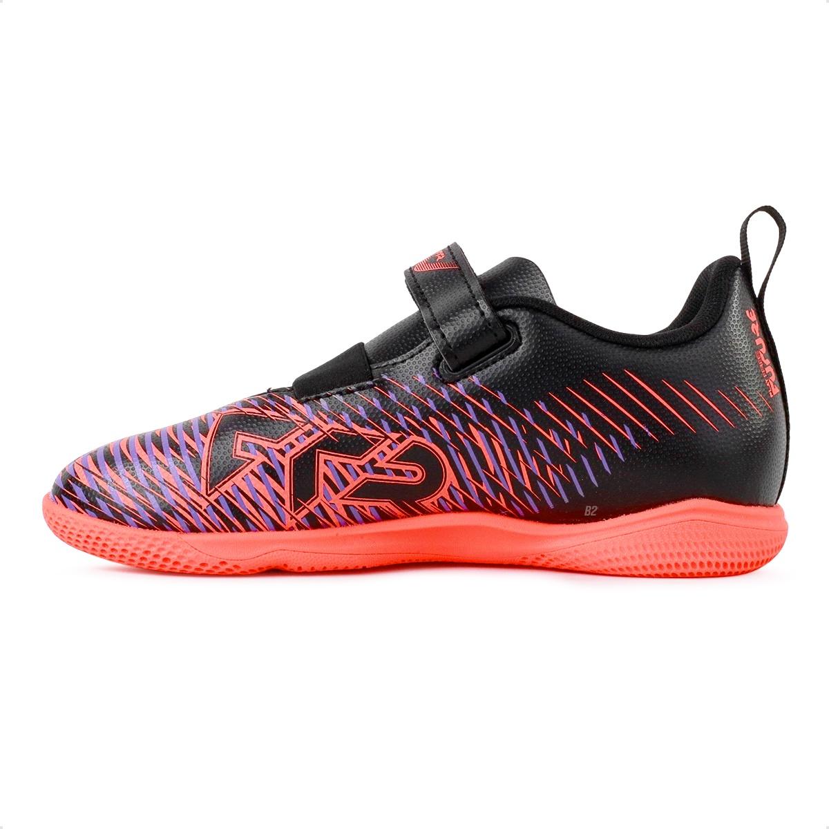 Chuteira Futsal Puma Future 8 Play IT V Jr Preto / Coral