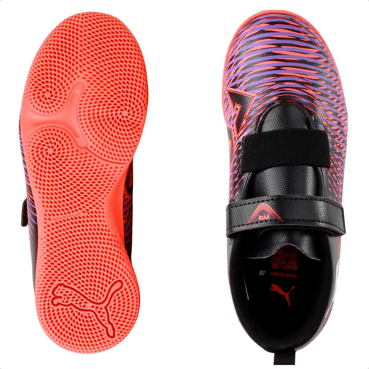 Chuteira Futsal Puma Future 8 Play IT V Jr Preto / Coral