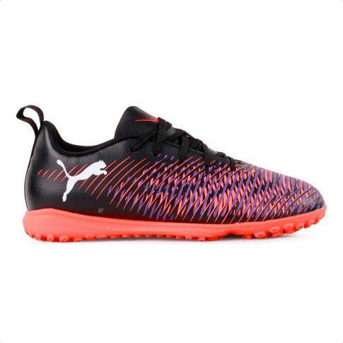 Chuteira Society Puma Future 8 Play TT Jr Preto / Coral