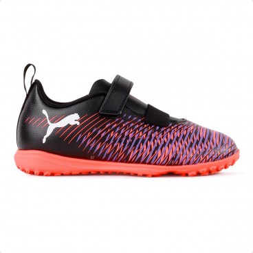Chuteira Society Puma Future 8 Play TT V Jr Preto / Coral