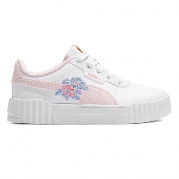 Tênis Puma Carina 3.0 Floral Infantil Branco / Rosa