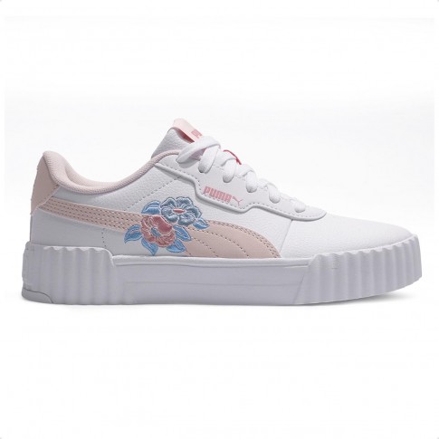 Tênis Puma Carina 3.0 Floral Juvenil Branco / Rosa
