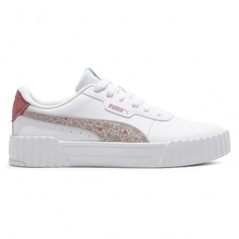 Tênis Puma Carina 3.0 Winter Safari Juvenil Branco / Rosê