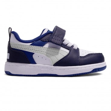 Tênis Puma Rebound V6 Infantil Branco / Azul