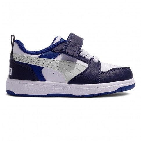 Tênis Puma Rebound V6 Infantil Branco / Azul