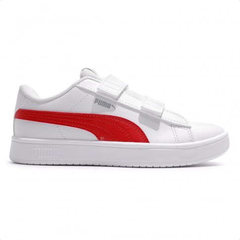Tênis Puma Rickie Classic V PS Infantil Branco / Vermelho