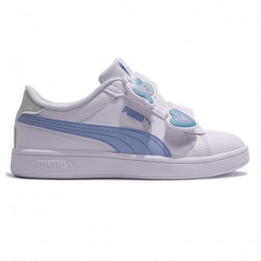 Tênis Puma Smash 3.0 Badges V PS Infantil Branco / Azul