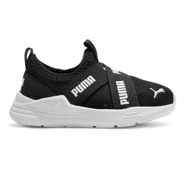 Tênis Puma Wired Run Slip On Infantil Preto / Branco