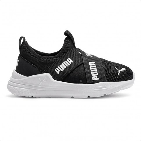 Tênis Puma Wired Run Slip On Infantil Preto / Branco