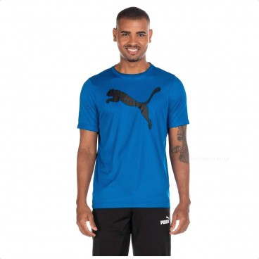 Camiseta Puma Active Big Logo Masculina Azul / Preto