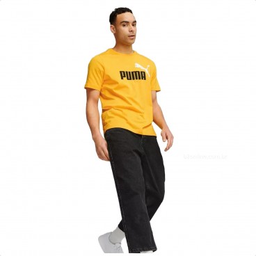 Camiseta Puma Ess Logo Tee Masculina Amarelo / Preto