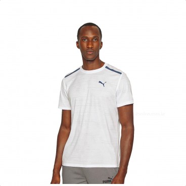 Camiseta Puma Jacquard SS Tee Masculina Branco / Marinho